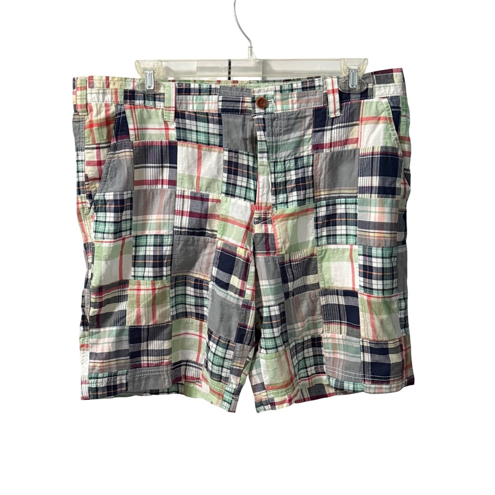 IZOD Saltwater Mariner Madras Shorts Mens 40 Patchwork Plaid Flat Front Cotton